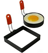 Hhyn 2-Pack Round & Square Egg Rings Set with Orange Silicone Handle, Non-stick Stainless Steel E...