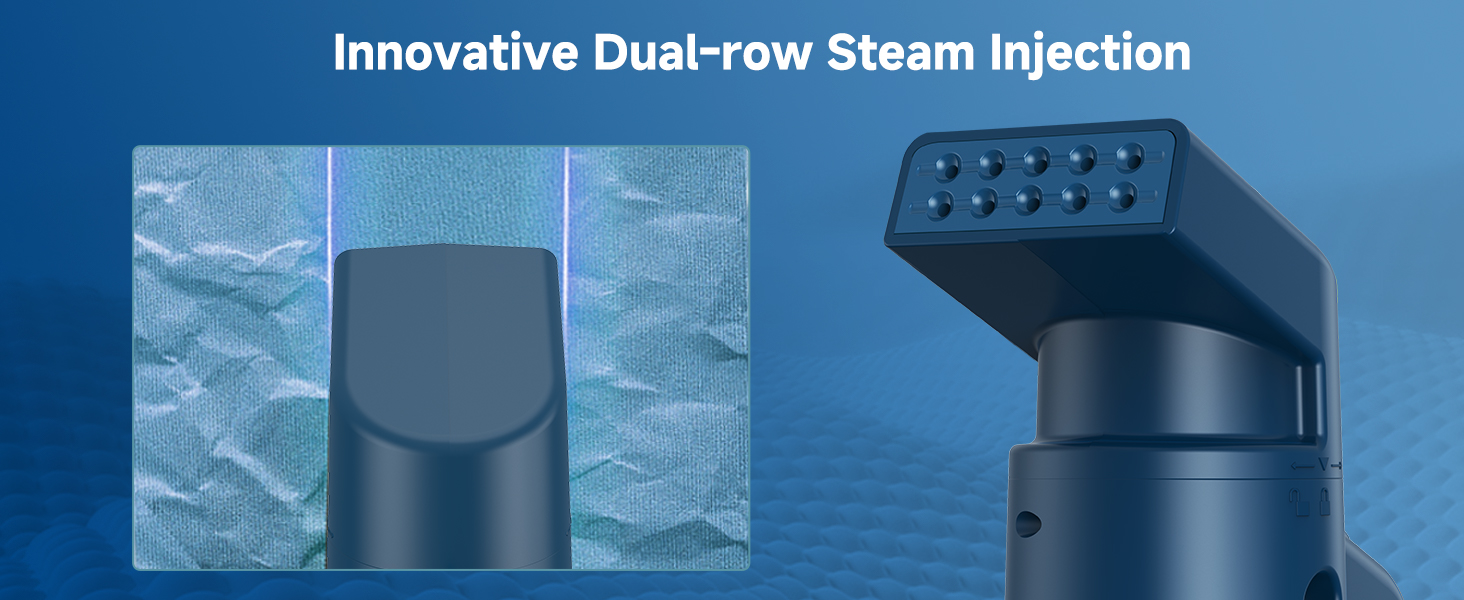 The steamer produces 25g/min steam, features an innovative dual-row nozzle for fast wrinkle removal.