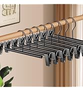 HWAJAN Wooden Pants Hangers with Clips 14Inch 20 Pack Adjustable Wood Skirt Hangers for Women&Men...