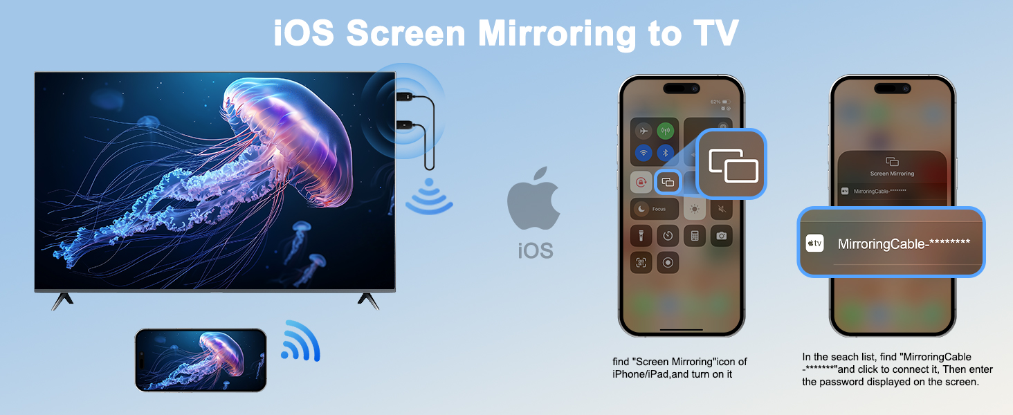 iOS Wireless Display Screen Mirroring Cable