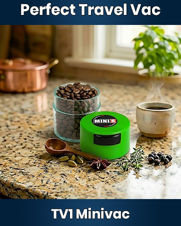 TV1 Minivac small vacuum container storing vitamins and supplements on a shelf
