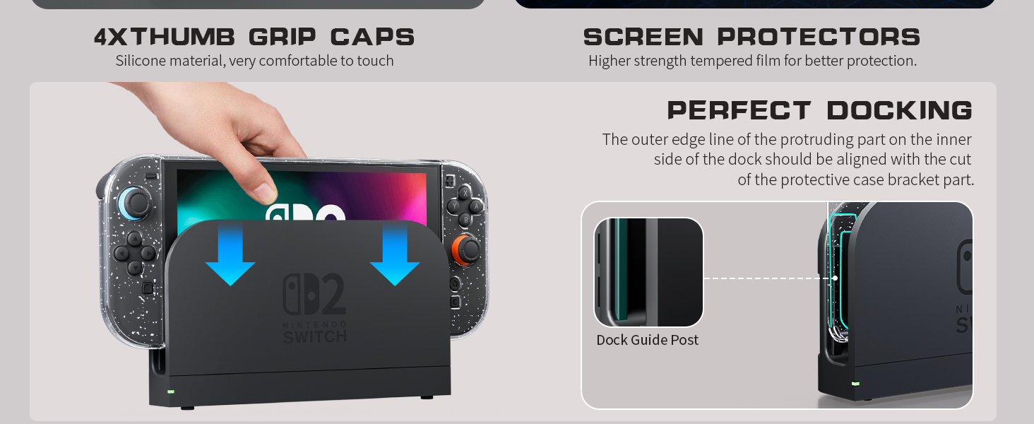 switch 2 clear glitter cover case