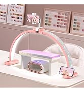 LIONVISON Half Moon Light for Nail Tech: 31 inch Lash LED Lamp with Phone Holder - 48W Foldable A...