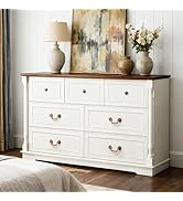 Fkhouse Farmhouse 7 Drawer Dresser for Bedroom, 52" Wide Rustic Chest of Drawers with Retro Handl...