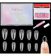 500Pcs Almond Nails Full Cover Clear Acrylic Nail Tips with 10Pcs Nail Glue for DIY Nail Art
