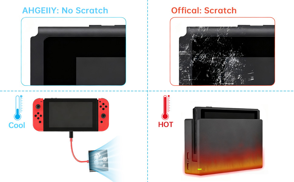 compare to Nintendo switch dock, ours no scratch, more cool