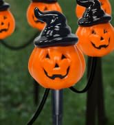 PASUTO 7Ft Halloween Walkway Lights Pumpkin Stake Lights with 4 Wizard Hat Pumpkin Lantern Lights...