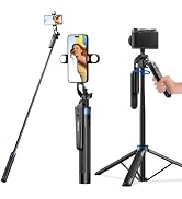 UBeesize 64'' Extendable Selfie Stick Tripod with Light & Remote, Adjustable Phone Tripod Stand f...