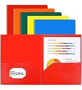 GNL Plastic Folders with Pockets, Pack of 5, Colored Heavy Duty 2 Pocket File Folders Letter Size...