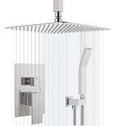 SunCleanse Ceiling Shower System Brushed Nickel Shower Combo Set for Bathroom, Rainfall Shower Fa...