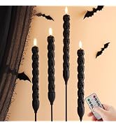 Eywamage Halloween Flameless Taper Candles with Remote, Spooky Black Skull LED Candlesticks Batte...