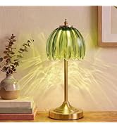 Tulip Glass Rechargeable Table Lamp, Cordless Vintage Table Light (Green) | 5000mAh Battery | 3 C...