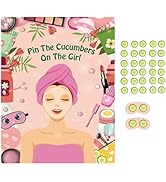 PLULON Spa Party Games, Pin The Cucumber Facial on The Girl's Eye with 48 Cucumber Stickers for K...
