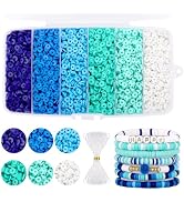 6000 Pcs Blue Clay Beads for Bracelets Making, Funtopia Heishi Beads Polymer Clay Beads, Flat Rou...