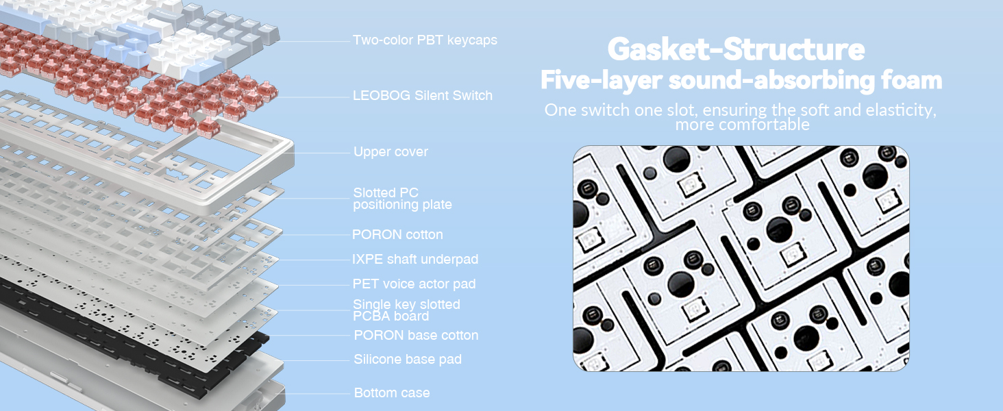 wireless mechanical keyboard gaming keyboard silent keyboard quiet keyboard gasket-mounted