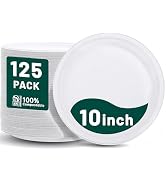 DaYammi 100% Compostable Paper Plates 10 Inch, 125-Pack Heavy Duty Paper Plates Bulk,Biodegradabl...