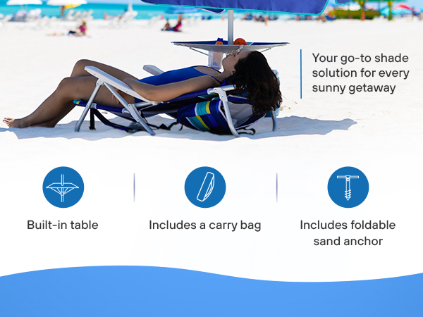 7ft beach umbrella with a portable sand anchor air vent tilt sun protection table high wind upf50