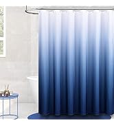 BTTN Navy Blue Shower Curtain, Ombre Linen Textured Fabric Shower Curtain Set with Plastic Hooks,...