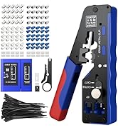 XUNTOP RJ45 Crimp Tool Kit for Cat5e Cat6 Cat6A Cat7 Pass Through Ethernet Crimping Tool with Net...