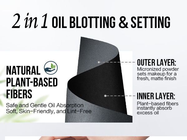 oil blotting sheets, touch-up sheets with mirror, natural plant fiber paper, portable, matte