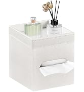 Tissue Box Cover Square, PU Leather Tissue Cube Box Holder with Storage Valet Tray, Decorative Ti...