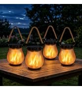 4 Pack Solar Lanterns Outdoor Waterproof Hanging Flame Halloween Lights | USB-C & Solar Dual Char...