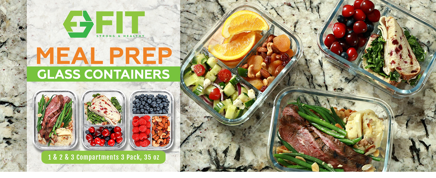 glass meal prep containers with dividers salad container for lunch 32 oz portion control bowls glass