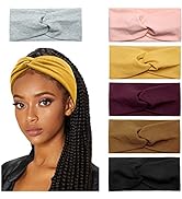 Huachi Turban Headbands for Women Wide Head Wraps Knotted Elastic Teen Girls Yoga Workout Solid C...