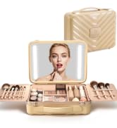 EASYINBEAUTY Makeup Travel Case with LED Lighted Mirror, Lightweight Travel Makeup Organizer Case...