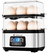 Tesslux Egg Cooker, Dual Layer 12 Egg Boiler, Soft Hard Poached, Silver | LED Countdown Timer, To...