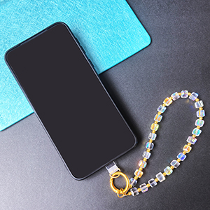 beaded phone wrist strap with tether tab