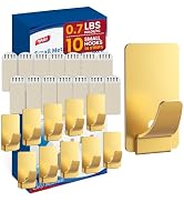 TAILI Hooks for Hanging,10 Metal Sticky Hooks and 14 Adhesive Strips, Gold Stainless Steel Hooks ...