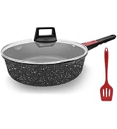 AIKENBBKK 12 Inch Frying Pans Nonstick with Lid, 5 Qt Large Deep Frying Pan Skillet with Cover, N...