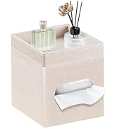 PU Leather Square Tissue Box Cover with Storage Tray,Modern Decorative Tissue Holder for Bathroom...