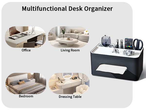 Tissue Box Cover Rectangular Storage Organizer, Multifunctional Remote Control Holder Desk Organizer