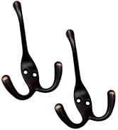 QCAA Premium Quality Coat Hat Hook Three Prongs Hook, 4", Zinc Die Cast, Oil Rubbed Bronze, 2 Pac...