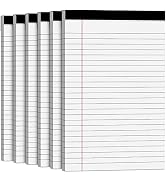 Note Pads 5x8 Small Legal Pads White Notepad, 6 Pack, Narrow Ruled Notepads, Micro Perforated Leg...
