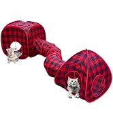 Cat Tunnels for Indoor Cats with Cube Tent Toys Combo, Interactive Collapsible Tent for Hiding Hu...