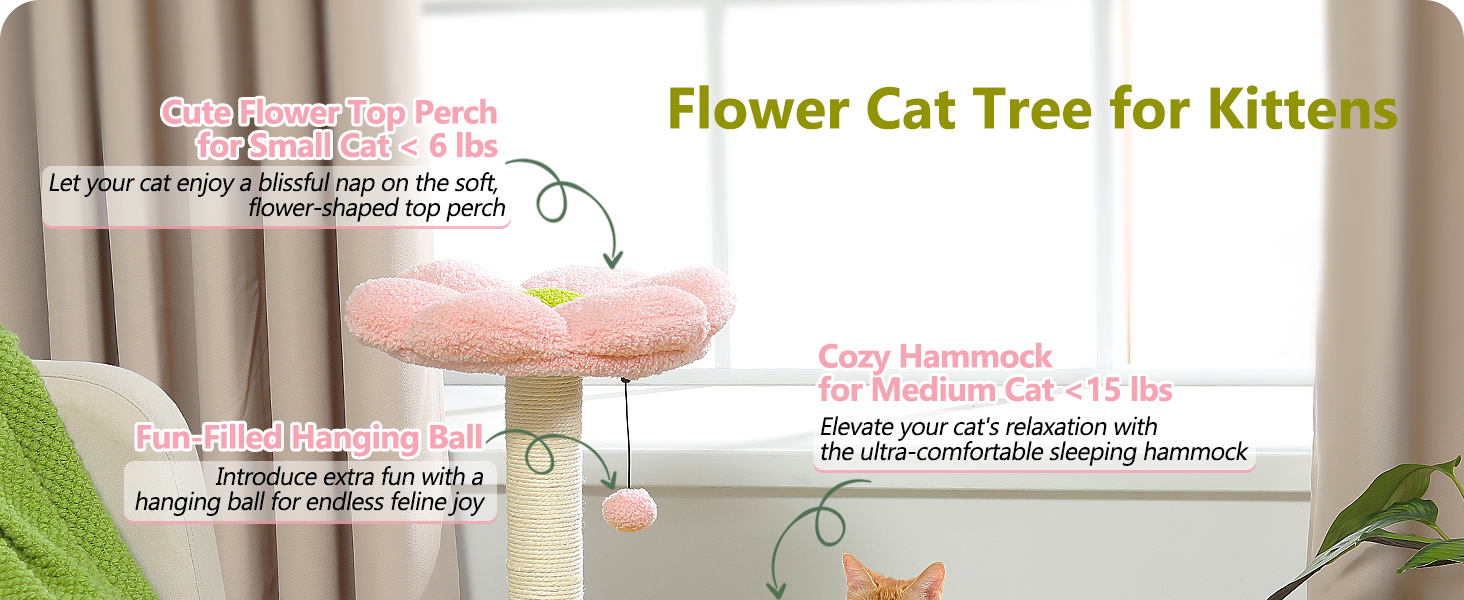 MUTTROS Flower Cat Tree, pink plush flower perch, machine-washable, cozy feline retreat