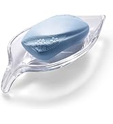 NEWHENGS Self Draining Decorative Leaf Shape Clear Glass Bar Soap Dish, Heavy Soap Holder for Bat...