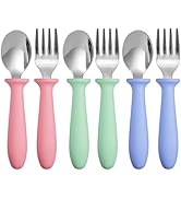 Pimoys 6 Pieces Toddler Utensils,Toddler Forks and Spoons,Kids Silverware Set with Plastic Handle...