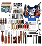 Leather Working Tools Kit, Leather Tooling Kit with Double Layer Storage Box, Heavy Duty Sewing K...