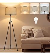 Tripod Floor Lamp with 3-CCT Bulb, Mid Century Tall Standing Lamp, Grey | Metal Tripod Stand, Fab...