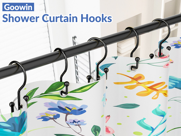 black shower curtain hooks