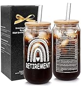 ANOTION Retirement Gifts for Women Men - Glass Cups with Lids and Straws Coffee Cups Happy Retire...