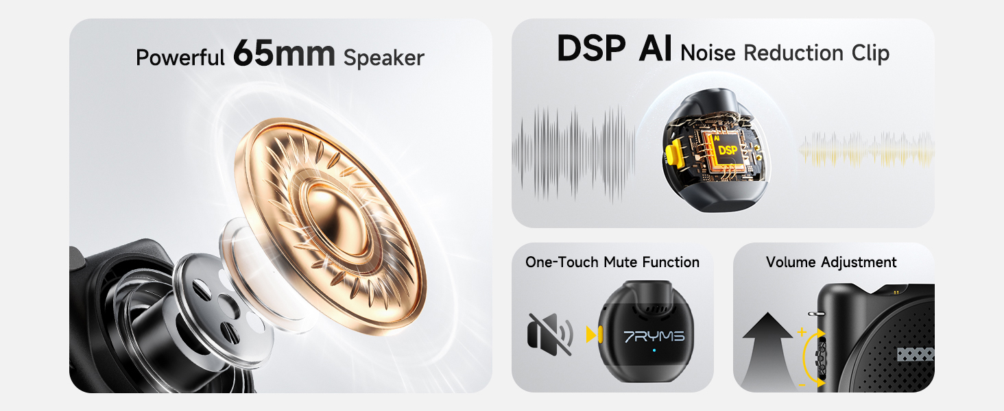 Powerful 65mm Speaker & Clear Loud Sound and DSP AI Noise Cancellation & Feedback Suppressio