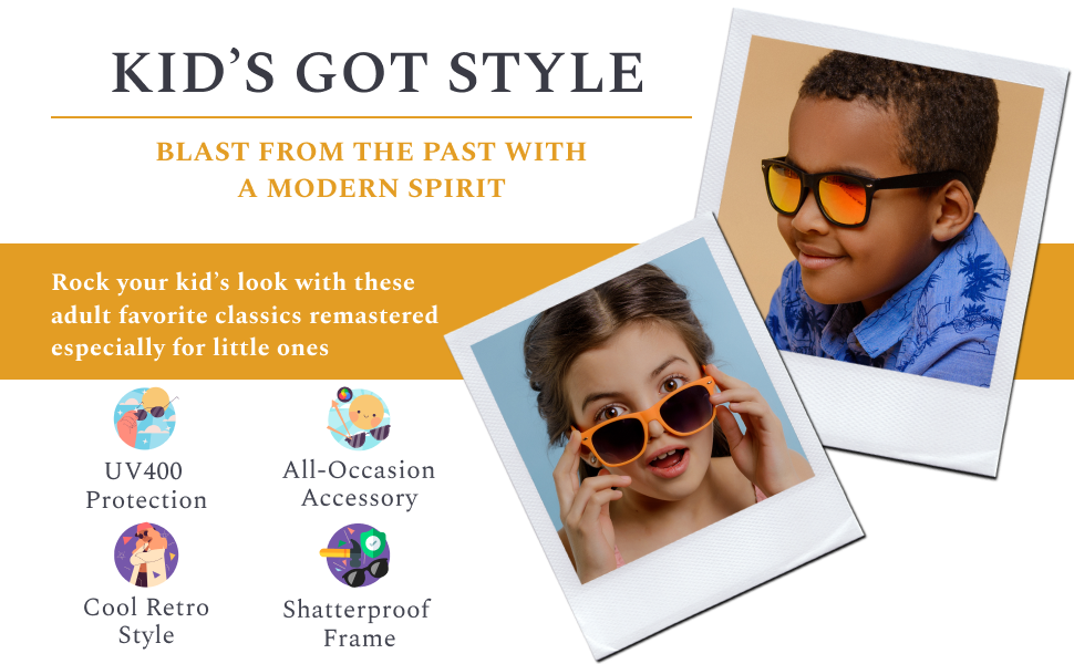 smiley kids with retro sunglasses posing for the camera