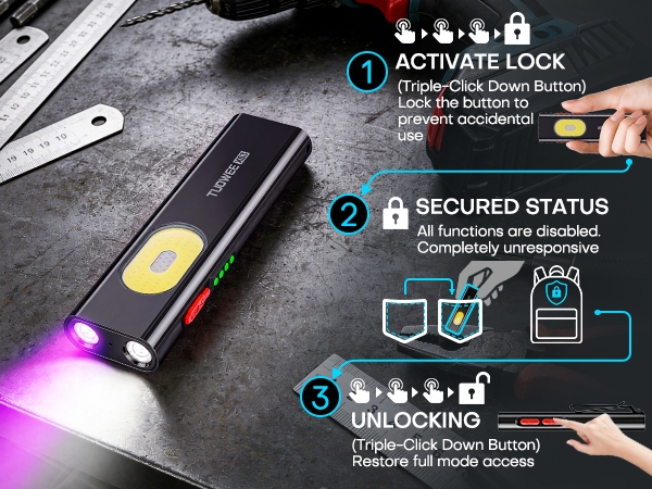Flat EDC Flashlight Rechargeable Small Pocket Flashlight Safety Lockout Mode