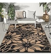 GENIMO Outdoor Rug Waterproof for Patios Clearance, 5' x 8' Reversible Plastic Straw Floral Campi...