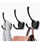 HADWER Wall Mounted Coat Hooks 5 Pack Heavy Duty Black Hardware Robe Hooks Decorative for Single ...